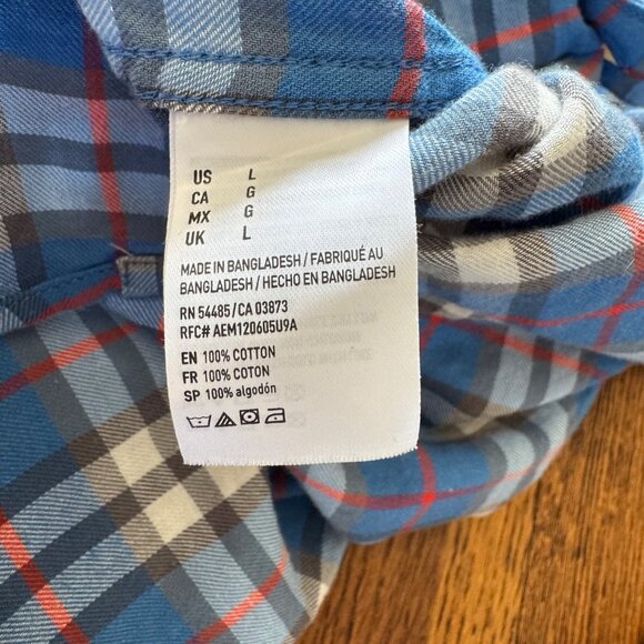 American Eagle Mens Shirt L Seriously Soft Blue Plaid Long Sleeve Button-Up - Picture 4 of 7